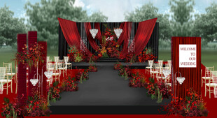 户外红黑婚礼效果图