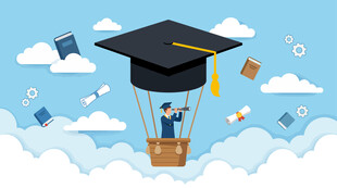 毕业学子搭乘学位帽热气球探索未