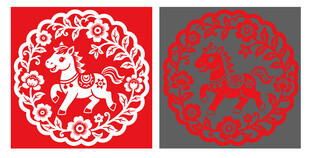 圆形卡通马剪纸窗花
