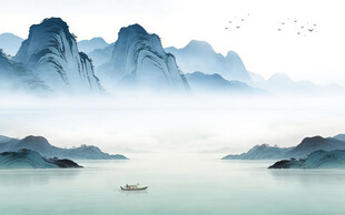 最新 简约中式山水 TIF分层