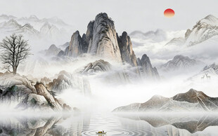 人气 简约中式山水 TIF分层