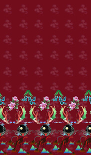 红色背景上的卡通人物图案汉服