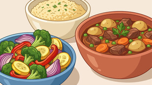 丰盛营养晚餐插画