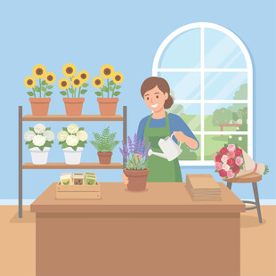 花店女店主工作插画