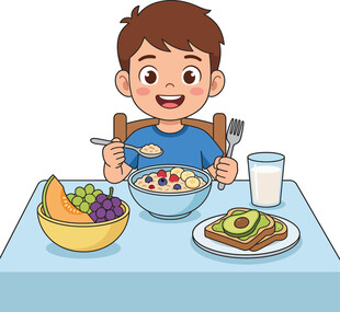 男孩健康早餐插画
