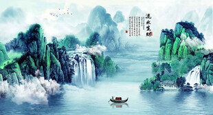   流水生水墨山水间的悠然行舟