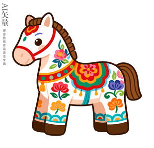 彩绘花饰小马布玩偶手办