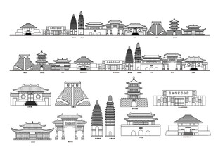 登封河南城市建筑线描插画地标