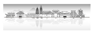 绍兴浙江城市建筑线描插画地标