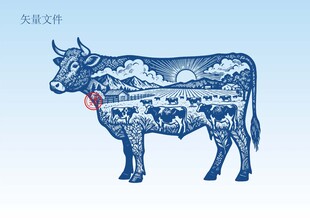 手绘牛素描插画