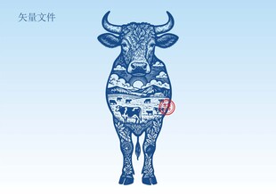 牛素描插画版画