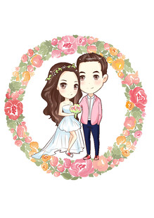 浪漫婚礼卡通新人插画Q版