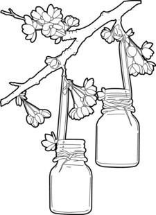 花枝悬瓶装饰图 矢量图