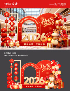 2026元旦新年商场美陈背景板