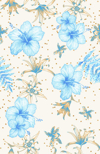 蓝花图案背景 清新自然风