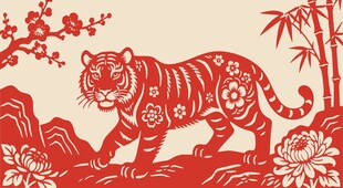 梅兰竹菊瑞虎图