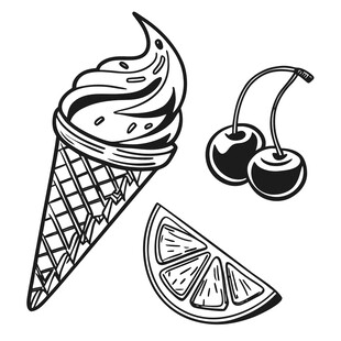冰淇淋与水果插画
