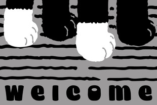 猫咪爪下的欢迎地毯地垫