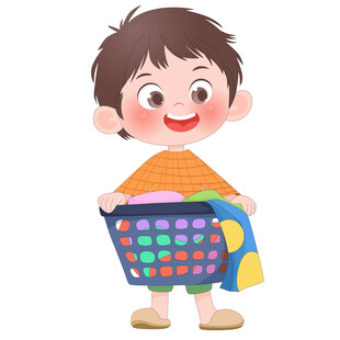 孩子做家务洗衣服脏衣服篮插画