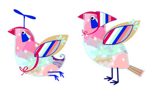 彩色梦幻风格的两只小鸟