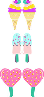 可爱冰淇淋与心形冰棍