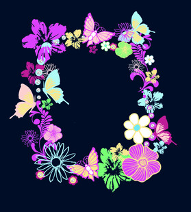 多彩蝴蝶花朵装饰图案