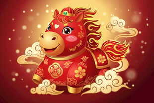 喜庆国潮卡通马形象