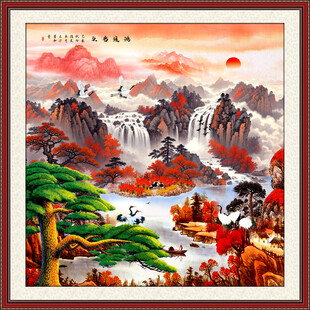 迎客松山水画