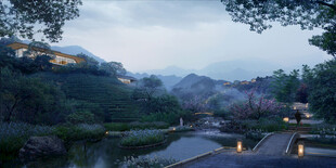 山间村落暮色美景