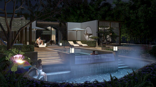 户外庭院泳池夜景景观