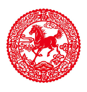 红色剪纸骏马图