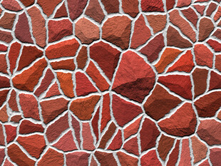 红色四方连续拼接石头墙