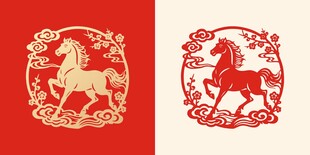 2026马年剪纸中国风矢量图