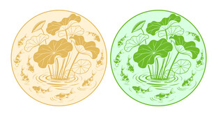 圆形锦鲤戏荷矢量图
