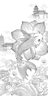 锦鲤手绘图全矢量线条勾勒