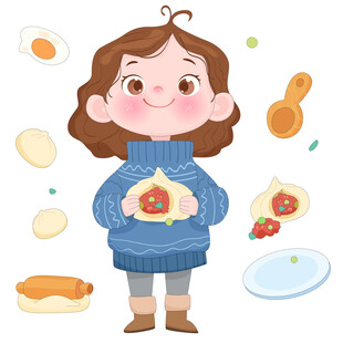孩子包包子烹饪制作美食儿童插画