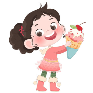 孩子吃水果樱桃冰淇淋儿童插画