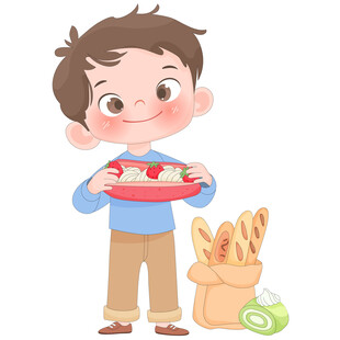 孩子奶油草莓蛋糕面包儿童插画