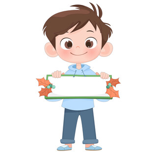 小男孩拿小白板小黑板儿童插画