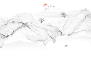 抽象水墨线条烟雾山水背景墙画