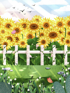 田园风向日葵围栏美景