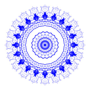 圆形蓝色青花花纹图案