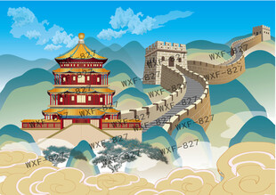 中国古代建筑颐和园长城矢量建筑