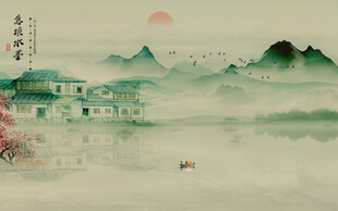 新中式屏风山水画