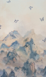 水墨山水间飞鸟悠然