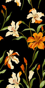 手绘花 黑底多彩花卉