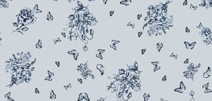 蓝白蝴蝶图案布料纹理