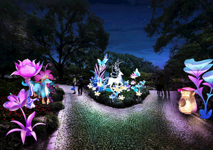梦幻夜间花园景观灯光秀