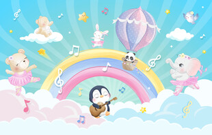 卡通彩虹可爱动物音乐会儿童背景