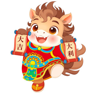 马年春节吉祥对联大吉大利插画